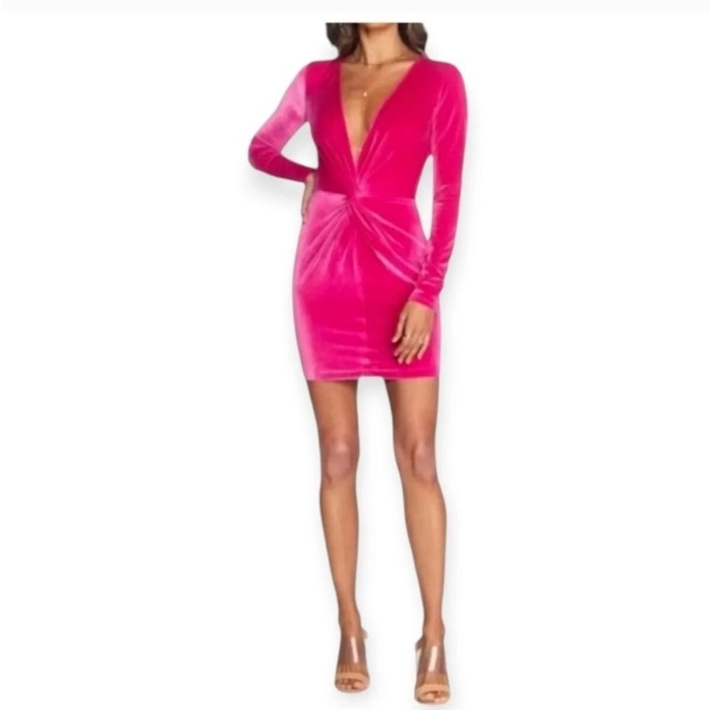 NWT, Cosmopolitan Dress The Population Aidan Twist Plunge Velvet Bodycon Dress